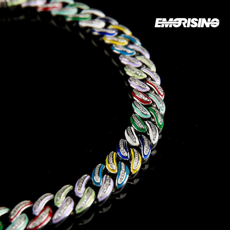 "Rainbow Static" - Iced Enamel Cuban Chain Necklace