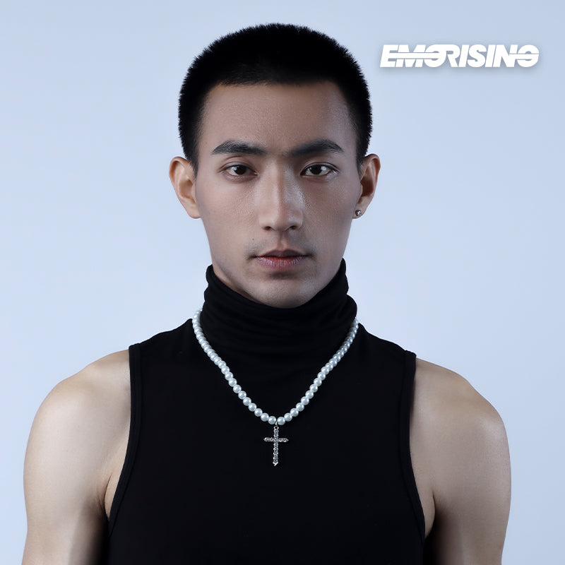 "Soft Prayer" - White Pearl Cross Necklace