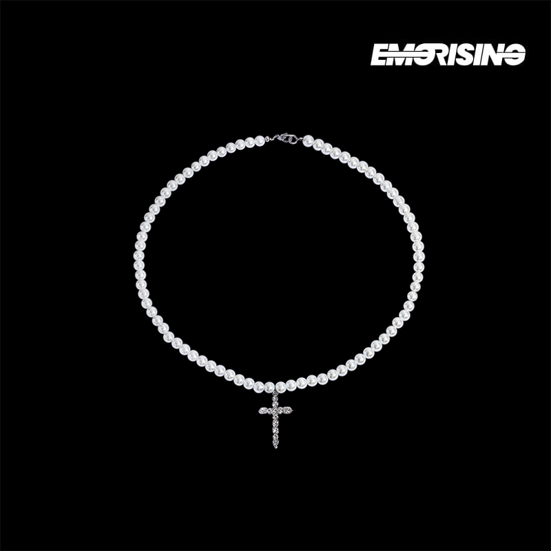 "Soft Prayer" - White Pearl Cross Necklace