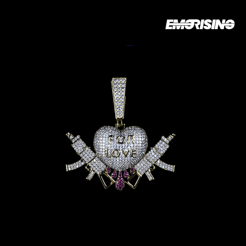 "Love Trigger" - Iced Heart Gun Pendant Necklace