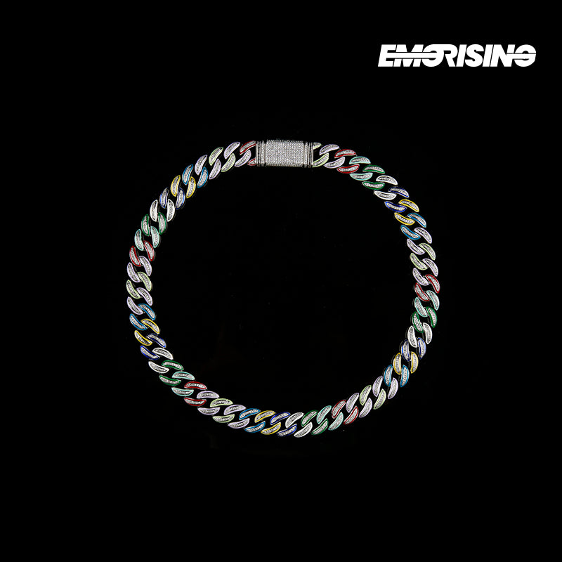 "Rainbow Static" - Iced Enamel Cuban Chain Necklace