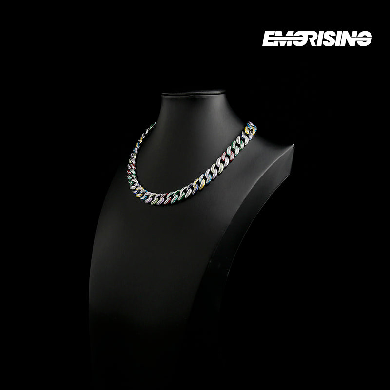 "Rainbow Static" - Iced Enamel Cuban Chain Necklace