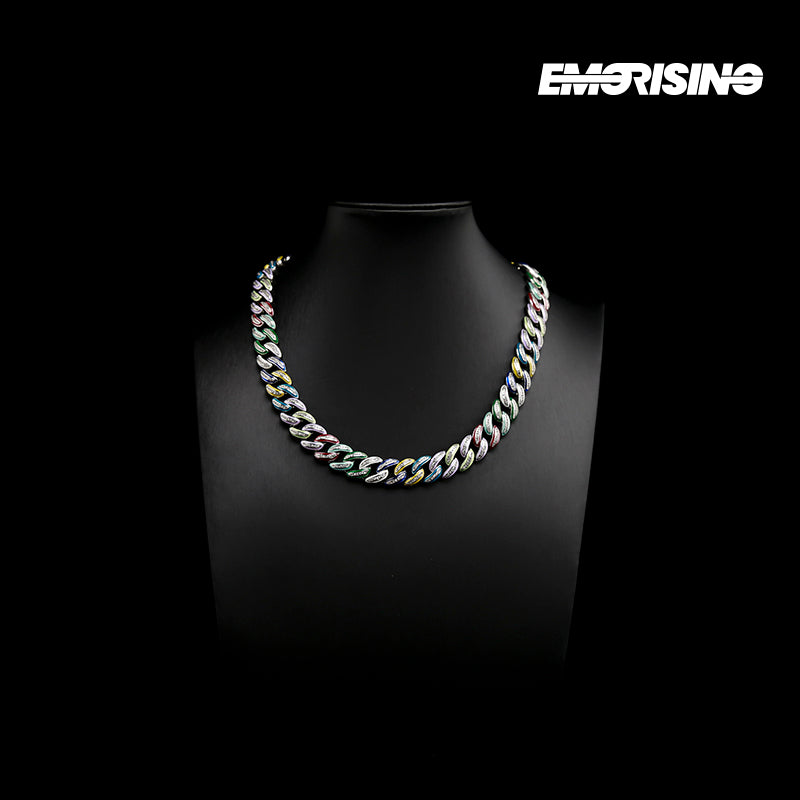 "Rainbow Static" - Iced Enamel Cuban Chain Necklace