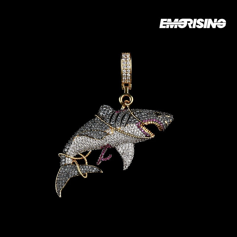 "Deep Bite" - Iced Shark Pendant Necklace
