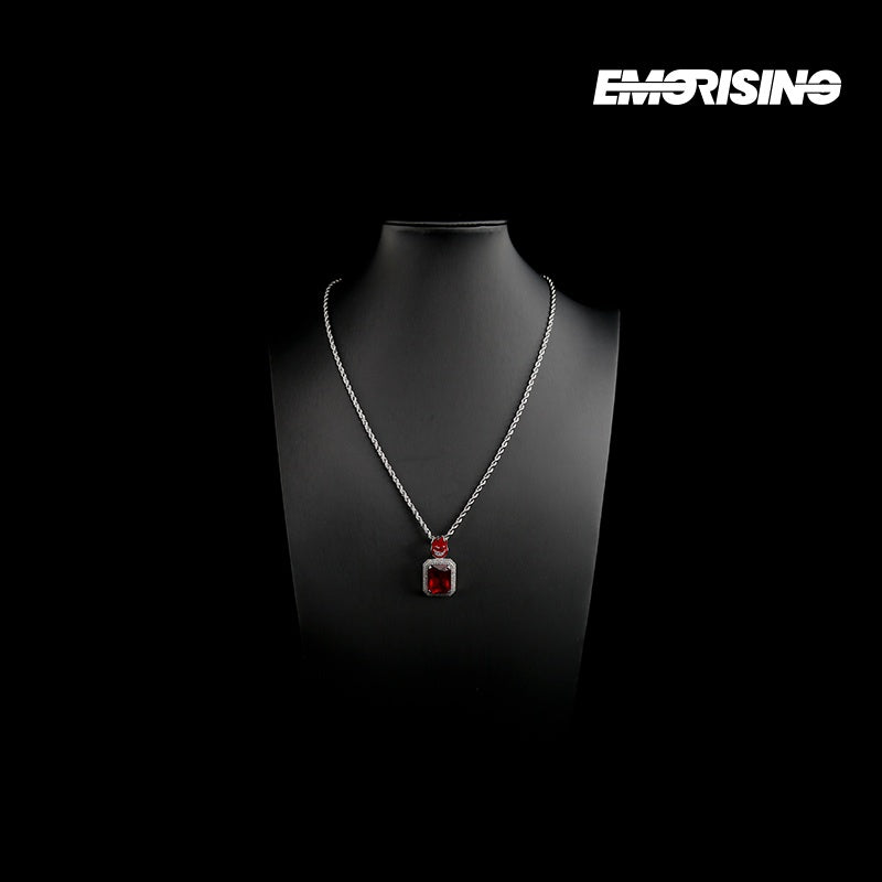 "Bad Flame" - Red Iced Gem Pendant Necklace